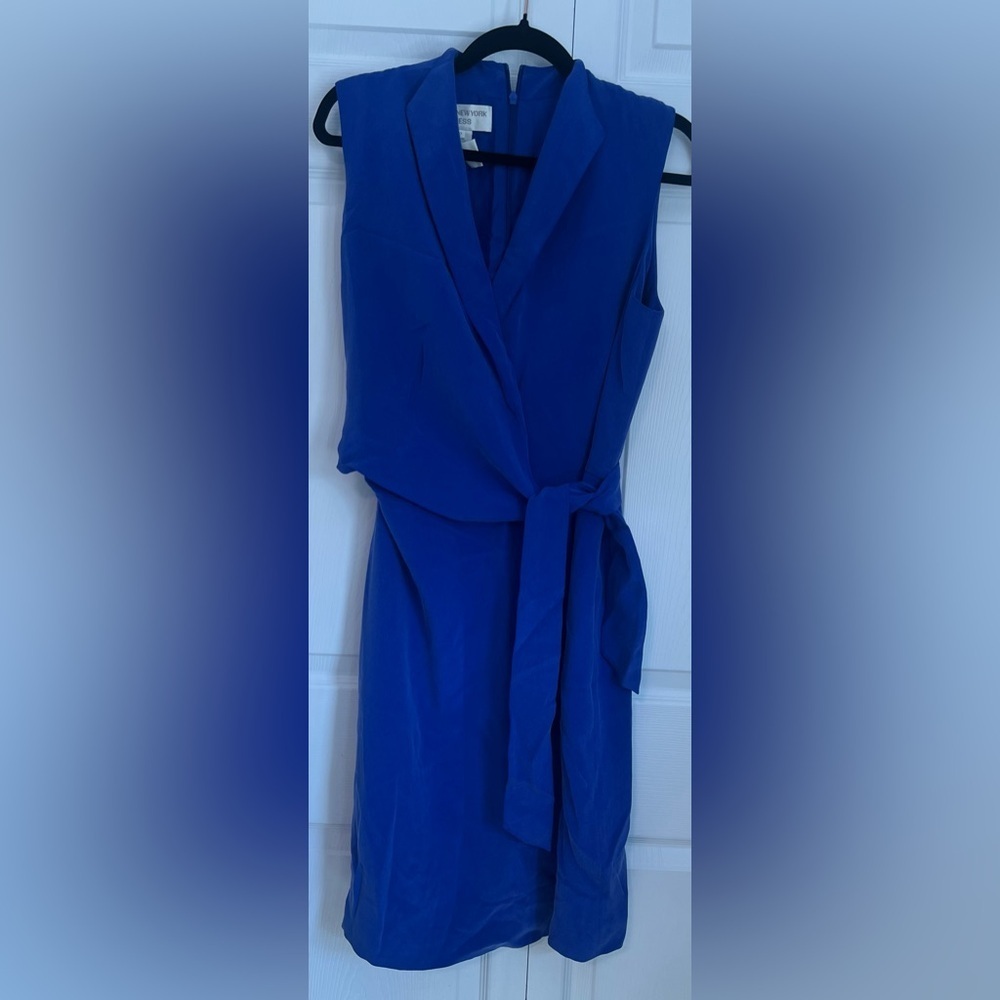 Women's Jones New York Royal Blue Sleeveless Silk Wrap Front Dress